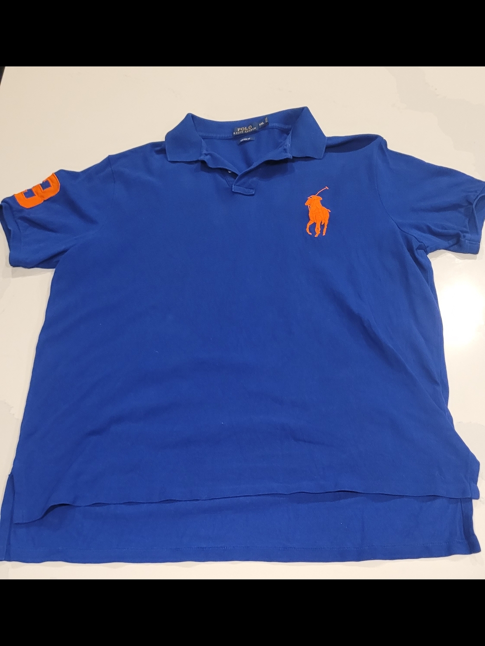 Ralph Lauren Polo Men's Blue Short Sleeve Polo with Orange Logo